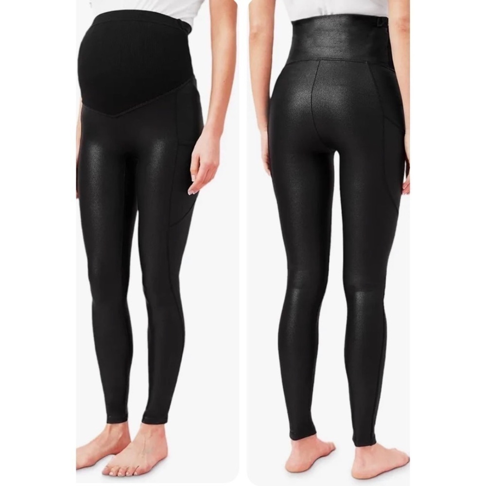 Tagoo Womens Faux Leather Maternity Leggings XXL Black Over The Belly Pregnancy